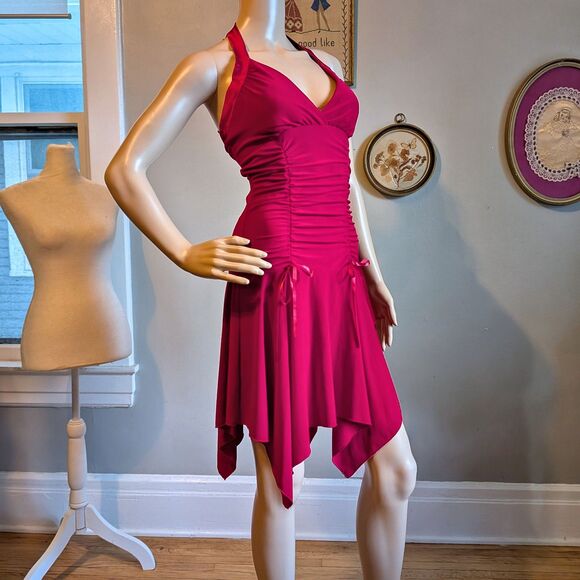 Vintage Y2K Taboo Mini Dress Red Halter Whimsygoth Ruching Bows Burlesque Size M - Picture 1 of 10